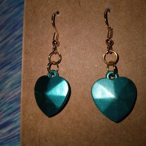 New y2k metallic teal blue heart statement drop earrings hand crafted